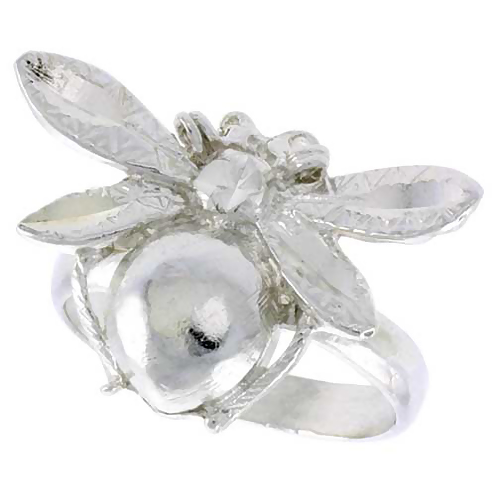 Sterling Silver Bumble Bee Ring Polished finish 5/8 inch wide sizes 6-9