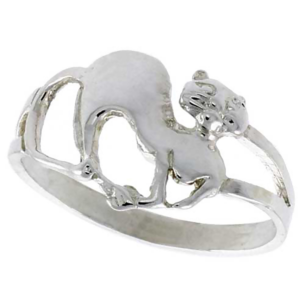 STERLING SILVER CAT RING POLISHED FINISH 3/8 INCH WIDE, SIZES 6 - 9