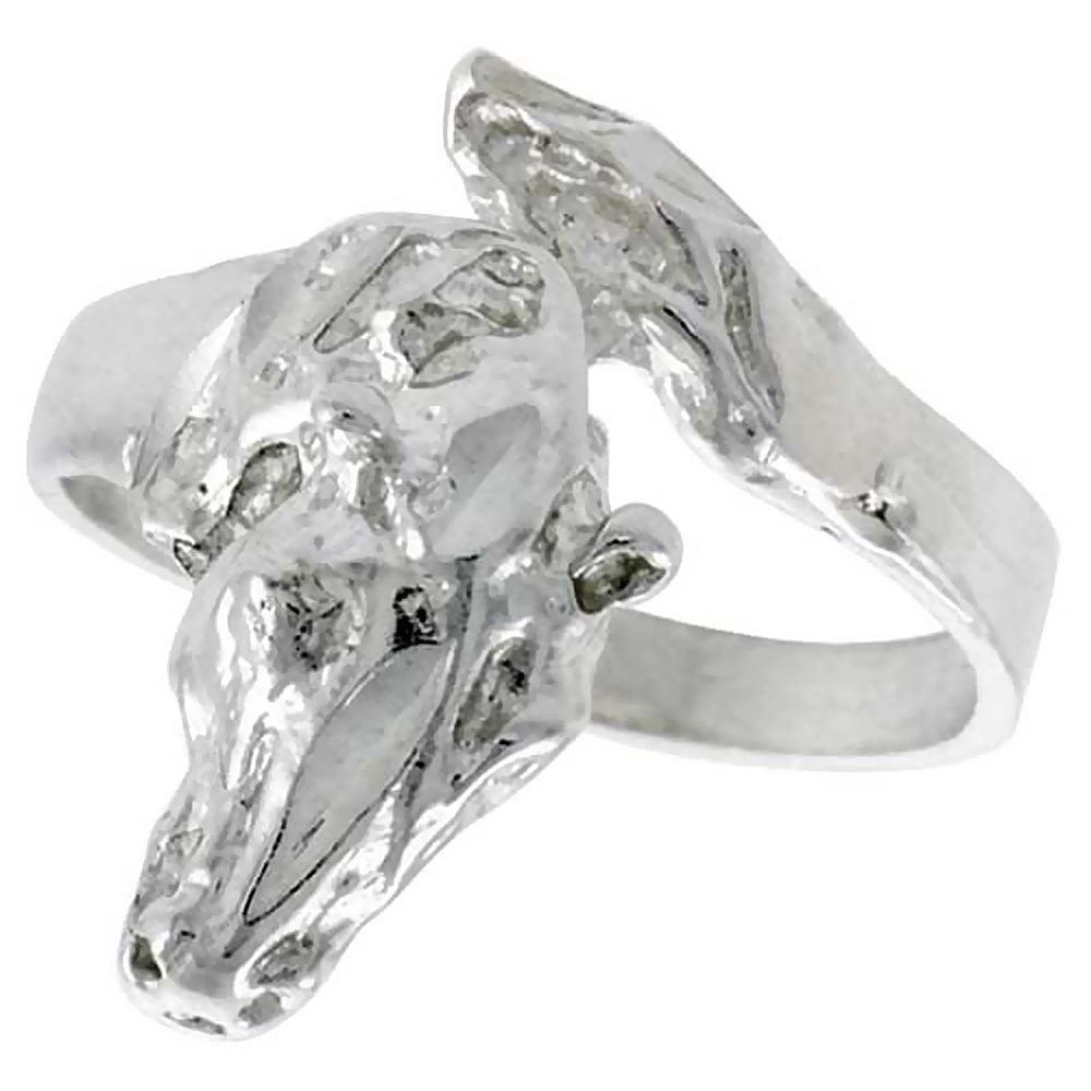 STERLING SILVER HORSE HEAD RING POLISHED FINISH 3/4 INCH WIDE, SIZES 6 - 9