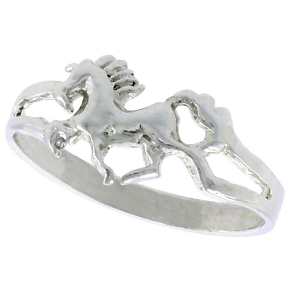 Sterling Silver Very Tiny Unicorn Ring Polished finish 1/4 inch wide sizes 6-9