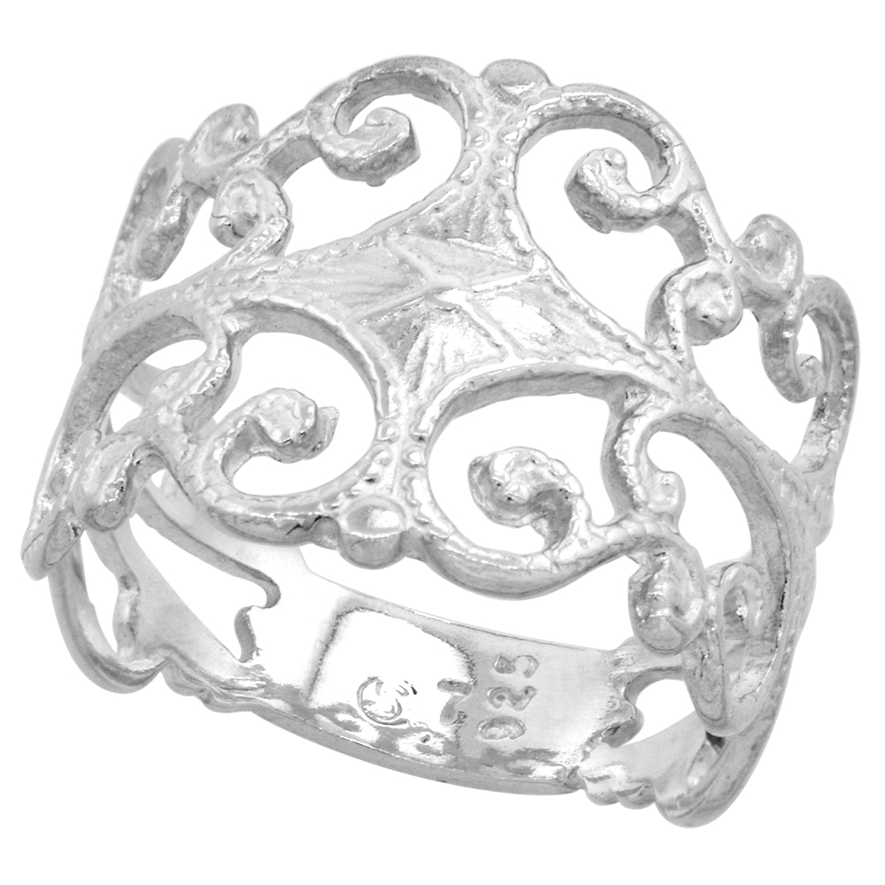 STERLING SILVER FREEFORM RING POLISHED FINISH 5/8 INCH WIDE, SIZES 6 - 9