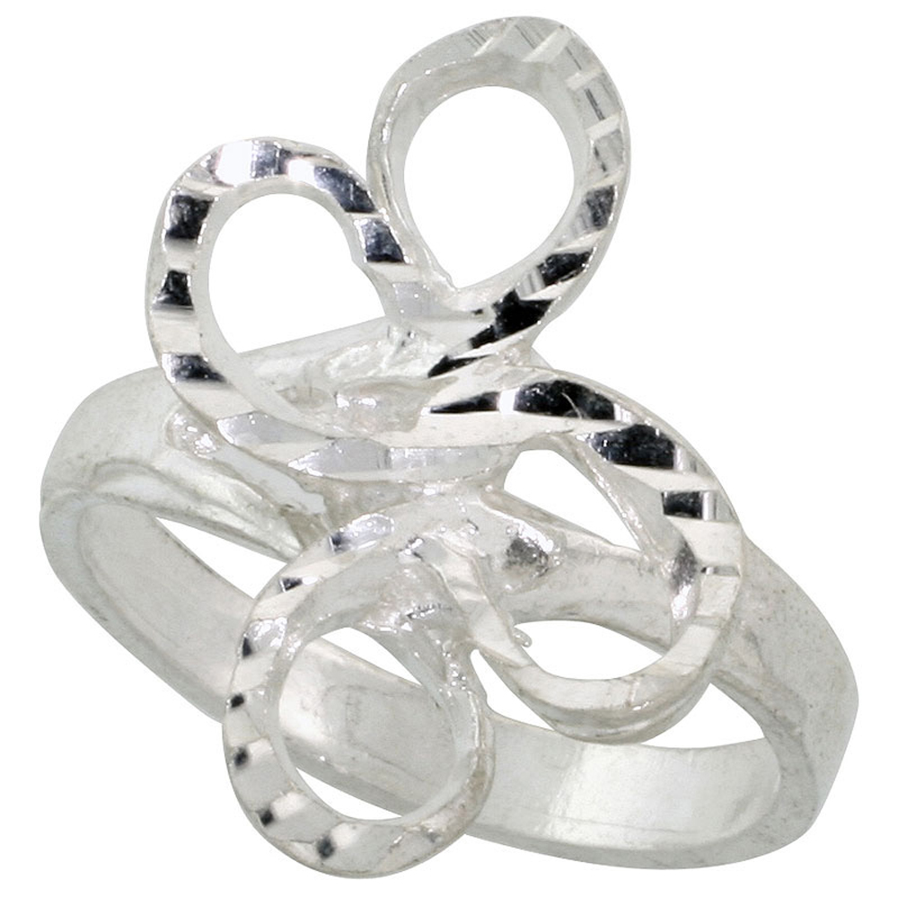 STERLING SILVER FREEFORM LOOP RING POLISHED FINISH 7/8 INCH WIDE, SIZES 6 - 9