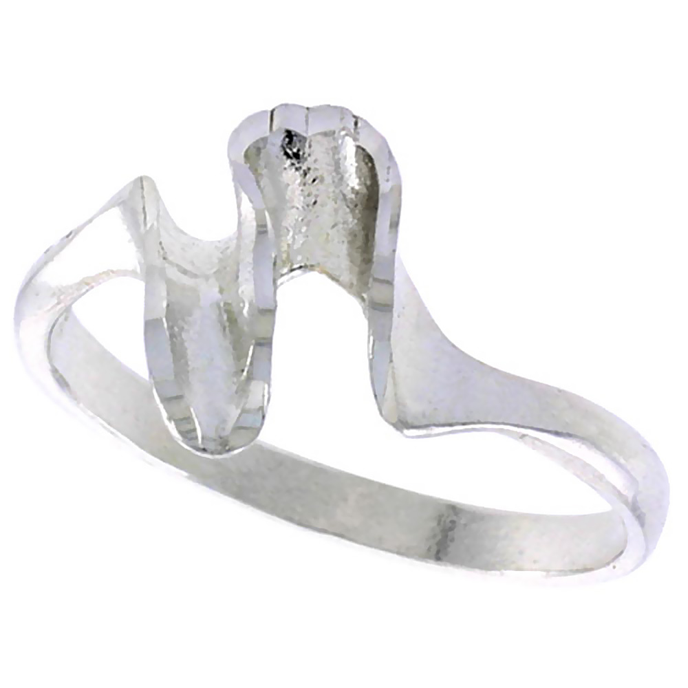 STERLING SILVER FREEFORM SWIRL RING POLISHED FINISH 1/2 INCH WIDE, SIZES 6 - 9