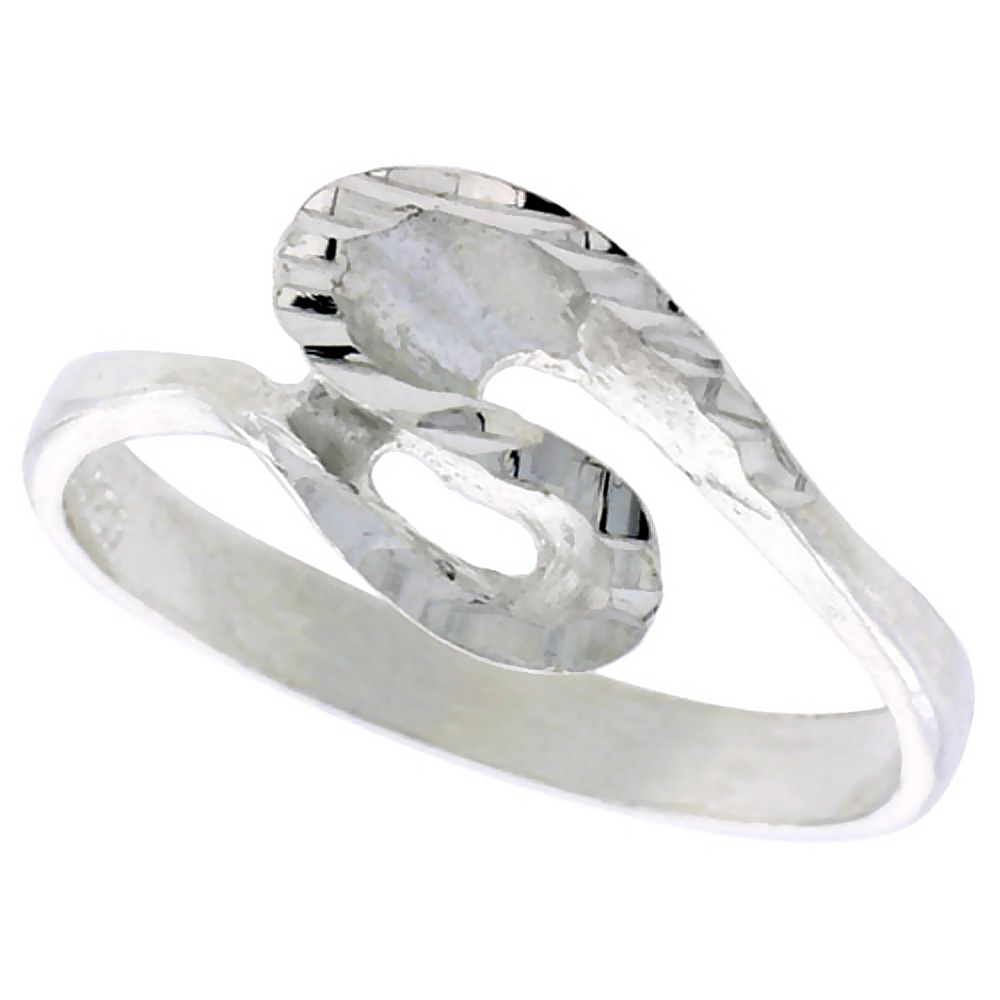 STERLING SILVER FREEFORM WAVE RING POLISHED FINISH 3/8 INCH WIDE, SIZES 6 - 9,