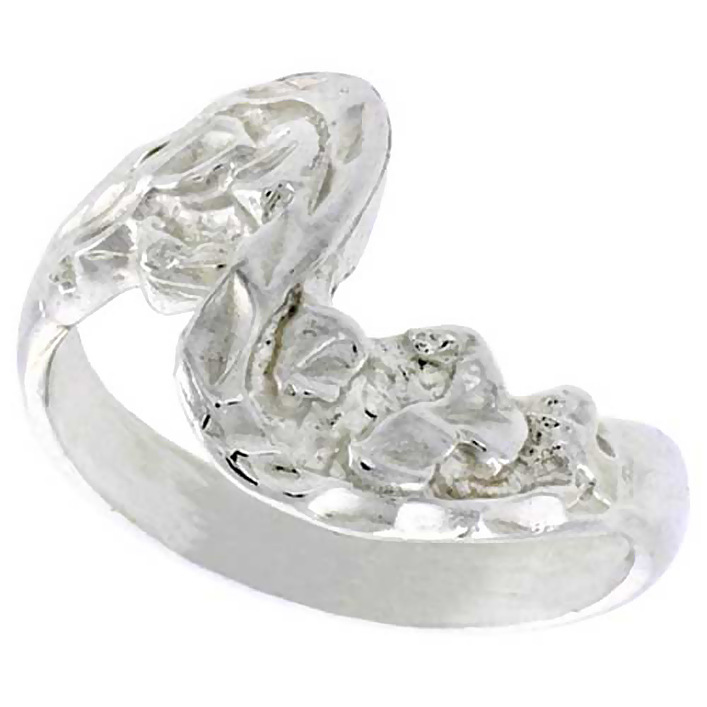 STERLING SILVER FREEFORM WAVE RING POLISHED FINISH 1/2 INCH WIDE, SIZES 6 - 9