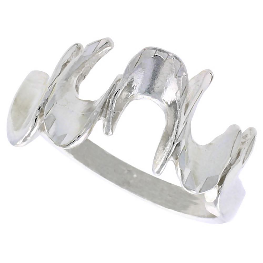STERLING SILVER FREEFORM WAVE RING POLISHED FINISH 1/2 INCH WIDE, SIZES 6 - 9