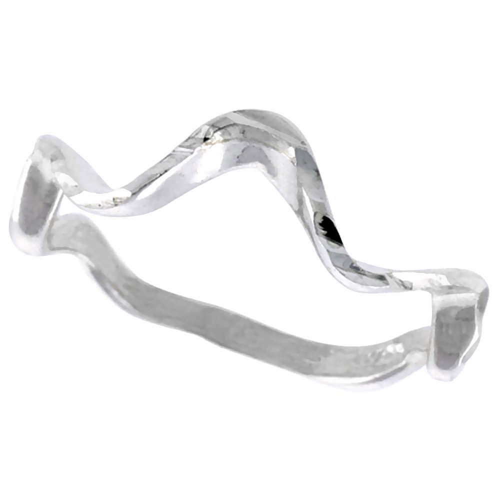 STERLING SILVER FREEFORM WAVE RING POLISHED FINISH 1/4 INCH WIDE, SIZES 6 - 9