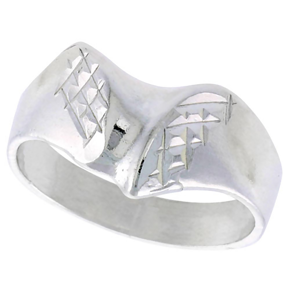 STERLING SILVER FREEFORM RING POLISHED FINISH 3/8 INCH WIDE, SIZES 6 - 9,