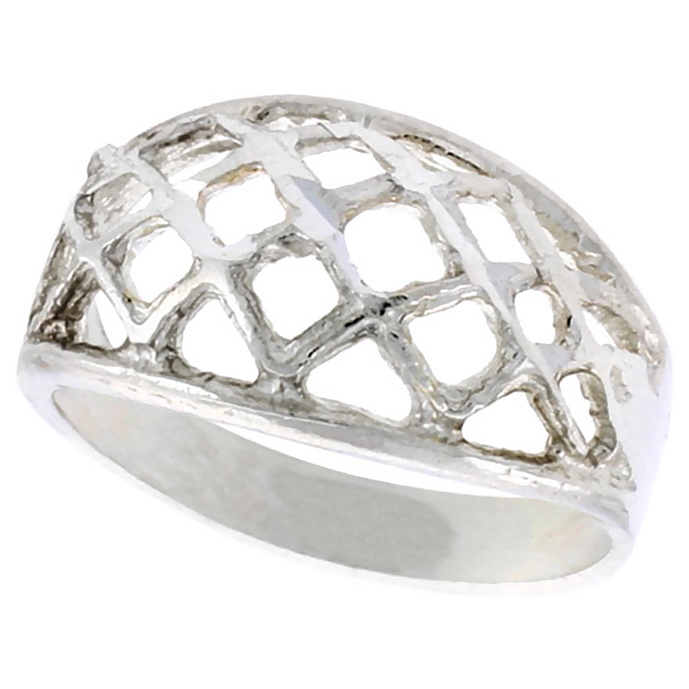 STERLING SILVER FREEFORM DOME RING POLISHED FINISH 3/8 INCH WIDE, SIZES 6 - 9,