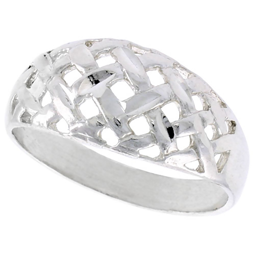 STERLING SILVER FREEFORM DOME RING POLISHED FINISH 3/8 INCH WIDE, SIZES 6 - 9,