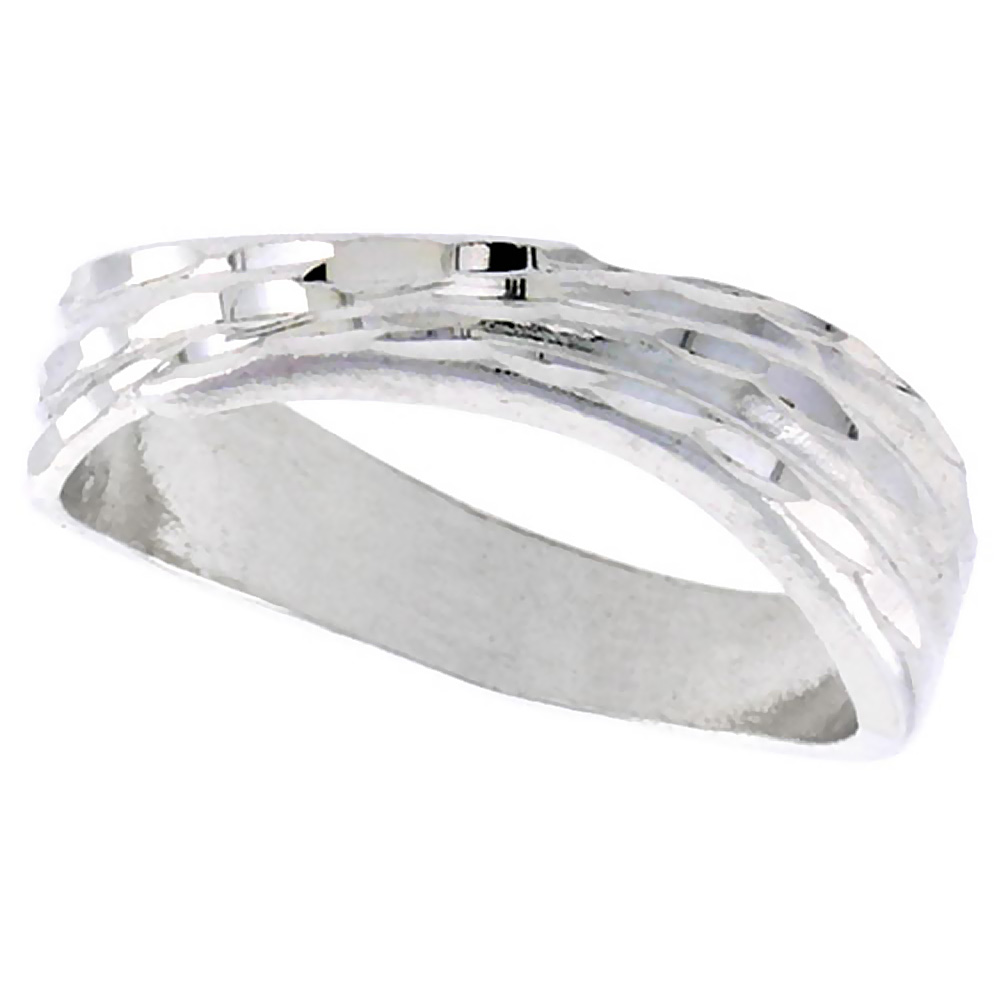 STERLING SILVER FREEFORM RING POLISHED FINISH 3/16 INCH WIDE, SIZES 6 - 9