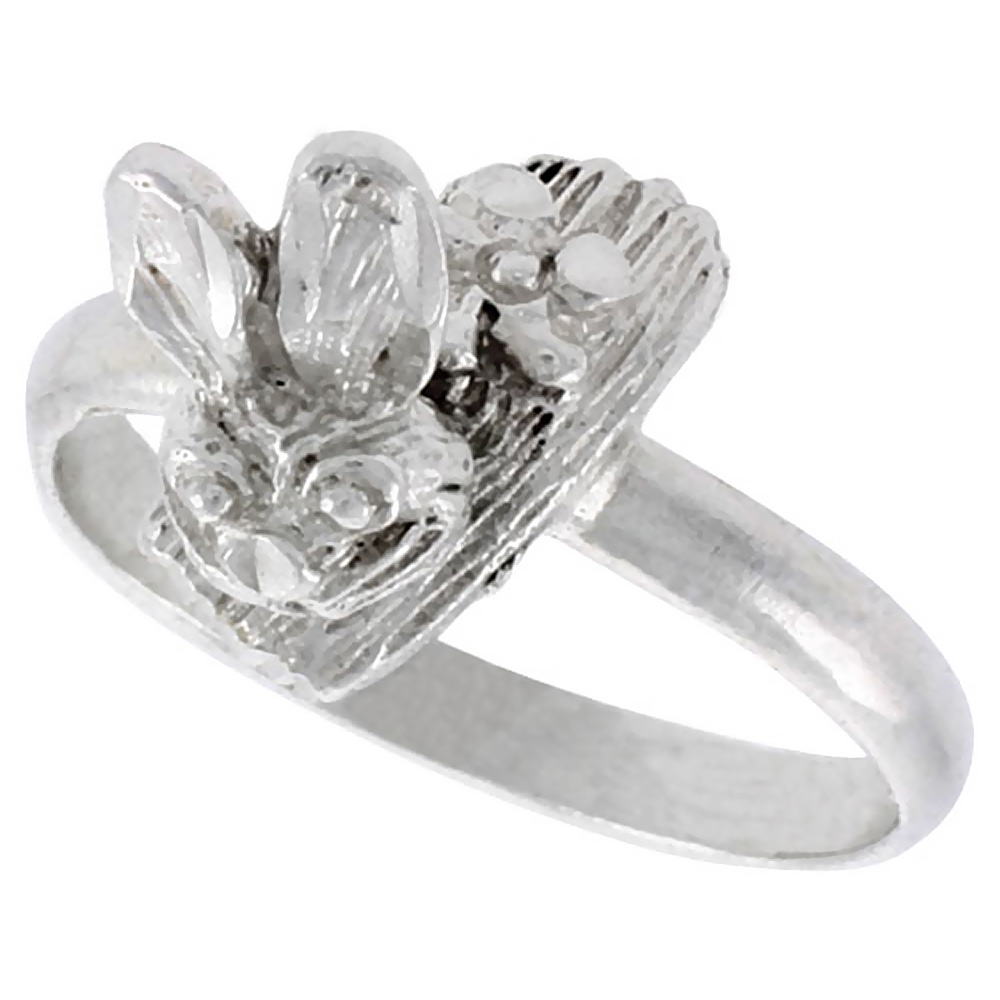STERLING SILVER RABBIT RING POLISHED FINISH 1/2 INCH WIDE, SIZES 6 - 9