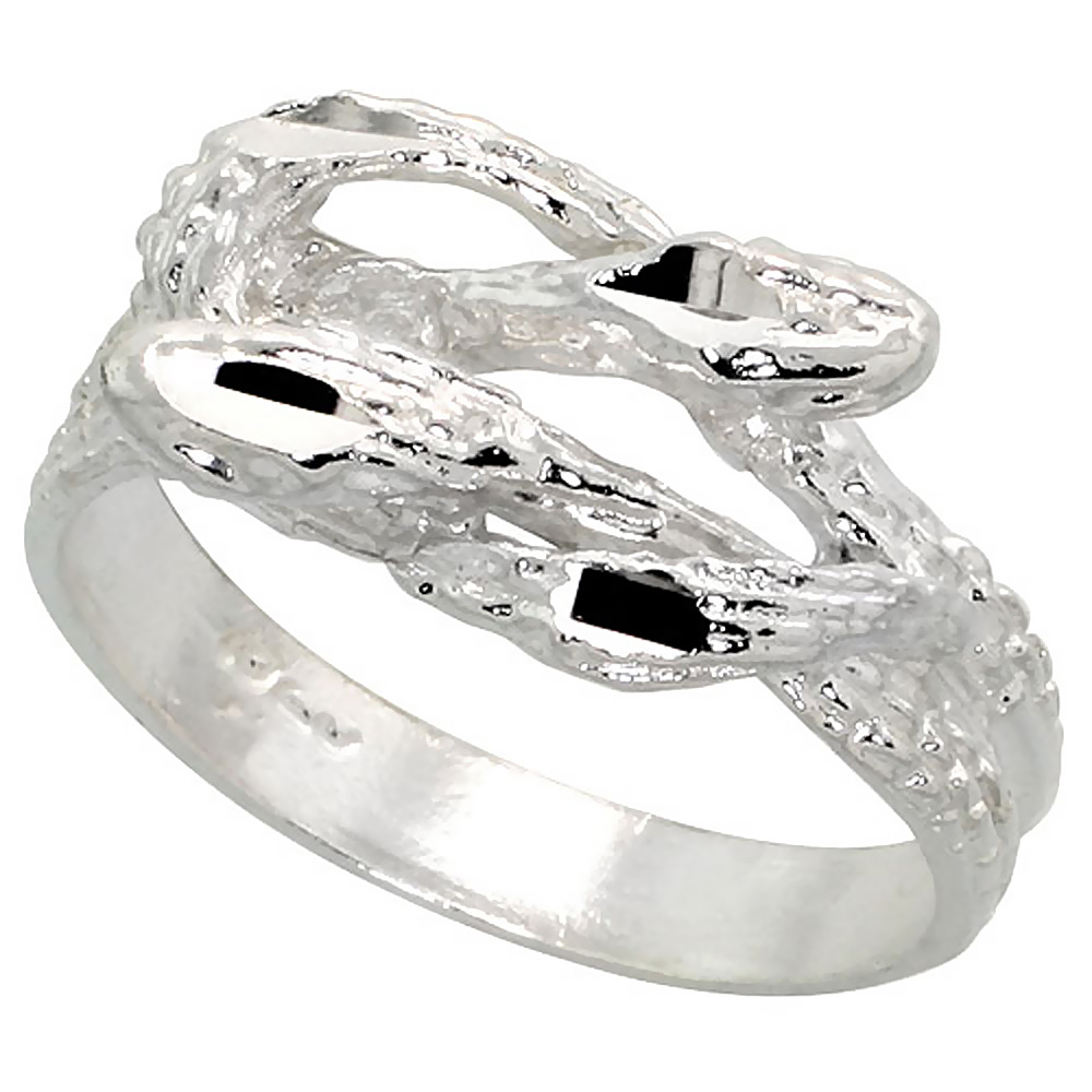 STERLING SILVER SNAKE RING POLISHED FINISH 3/8 INCH WIDE, SIZES 6 - 9,