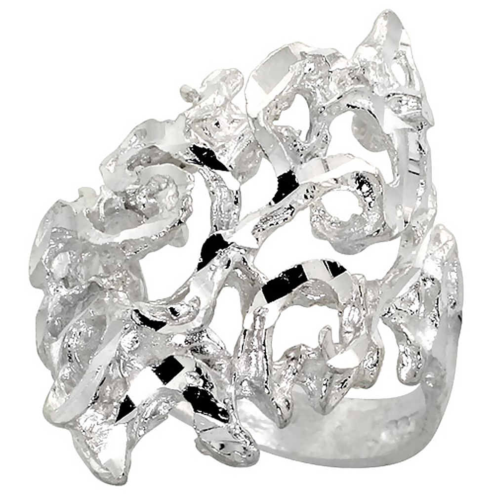 STERLING SILVER FREEFORM RING POLISHED FINISH 1 INCH WIDE, SIZES 6 - 9