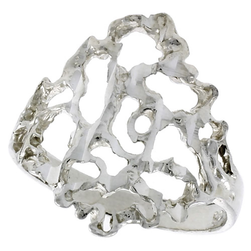 STERLING SILVER FREEFORM RING POLISHED FINISH 3/4 INCH WIDE, SIZES 6 - 9