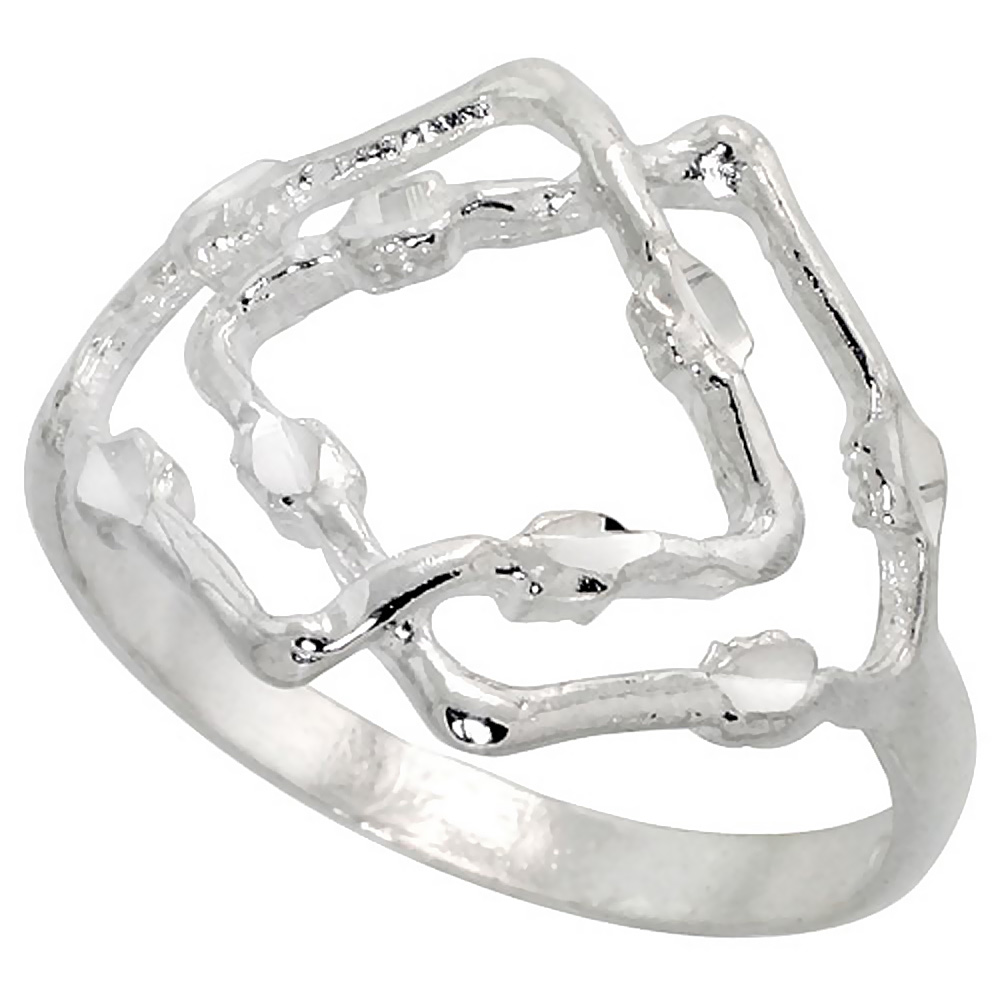 STERLING SILVER FREEFORM RING POLISHED FINISH 5/8 INCH WIDE, SIZES 6 - 9