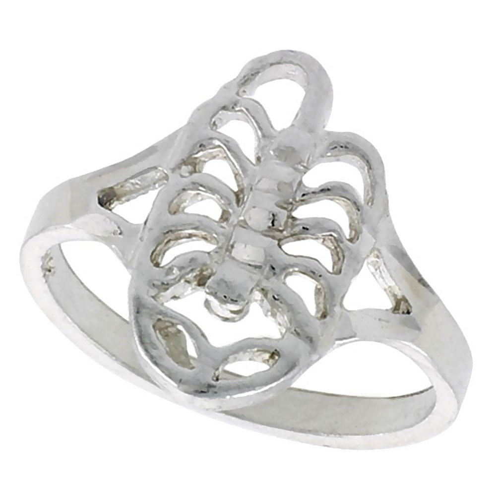 STERLING SILVER SCORPION RING POLISHED FINISH 5/8 INCH WIDE SIZES 6-9