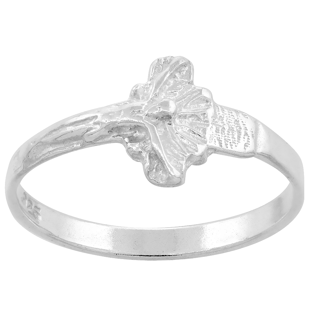 STERLING SILVER CRUCIFIX RING POLISHED FINISH 3/8 INCH WIDE SIZES 6-9 SIZES 6-9
