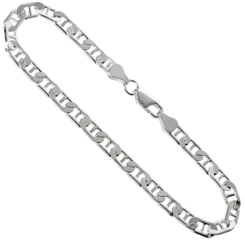 Sterling Silver Flat Mariner Link Chain Necklaces & Bracelets 5.8mm Nickel Free Italy, sizes 7 - 30 inch