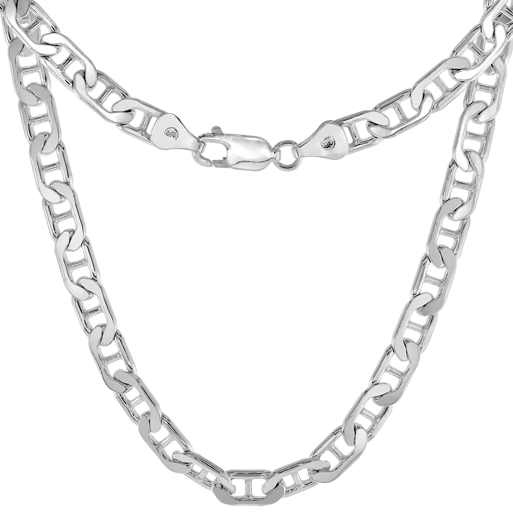 Sterling Silver Flat Mariner Link Chain Necklaces & Bracelets 5.8mm Nickel Free Italy, sizes 7 - 30 inch