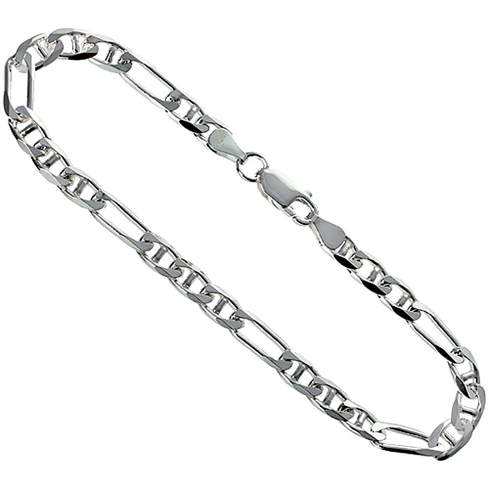 Sterling Silver 5.5mm Figarucci Link Chain Necklaces & Bracelets Beveled Edges Nickel Free Italy 7-30 inch