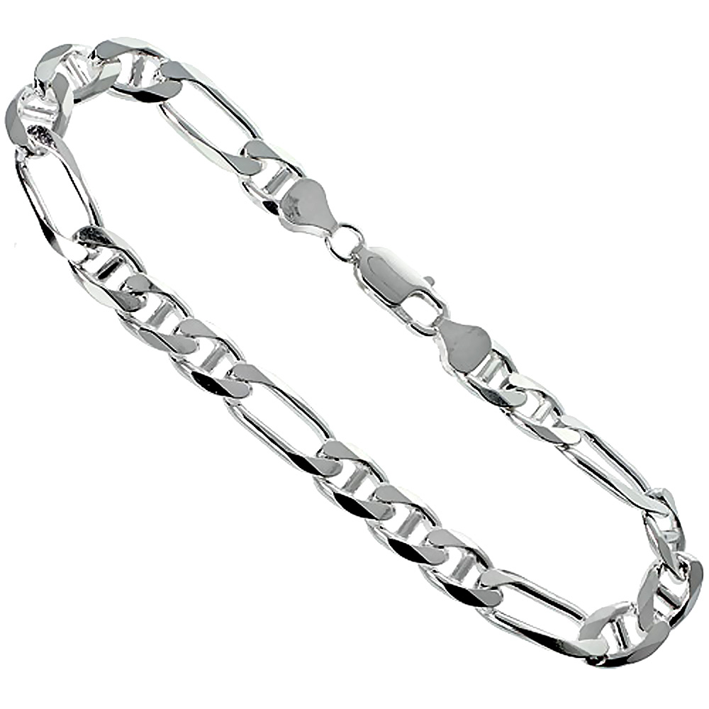 STERLING SILVER 8MM FIGARUCCI LINK CHAIN NECKLACES & BRACELETS BEVELED EDGES NICKEL FREE ITALY SIZES 7 - 30 INCH