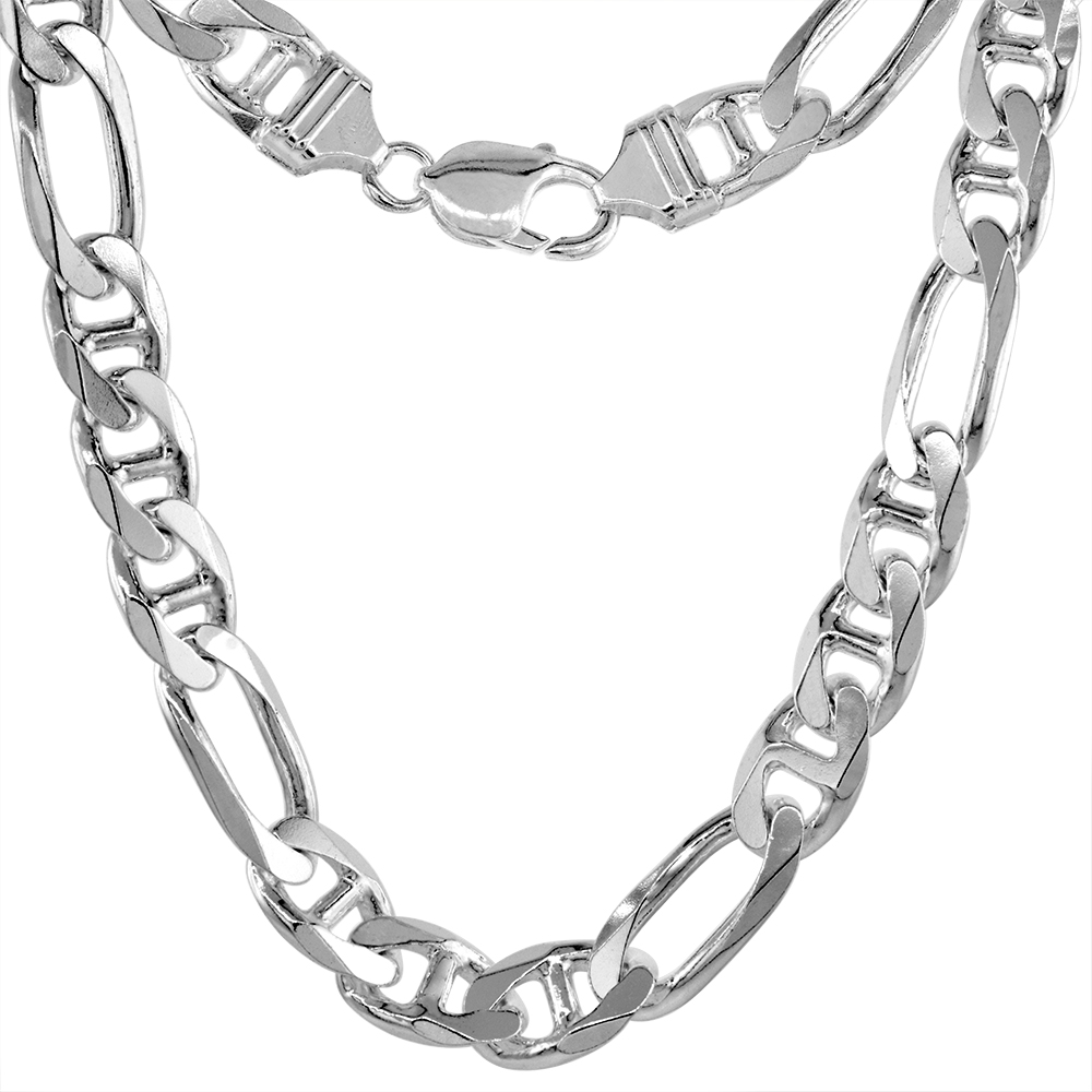 Sterling Silver 9mm Figarucci Link Chain Necklaces & Bracelets Beveled Edges Nickel Free Italy 7-30 inch