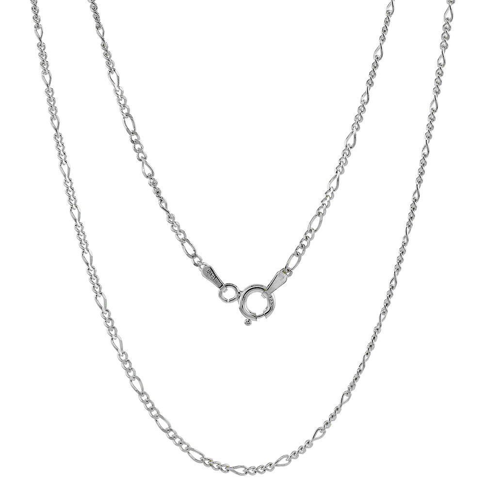 Thin Sterling Silver 2mm Figaro Link Chain Necklaces & Bracelets for Women Nickel Free Italy 7-30 inch