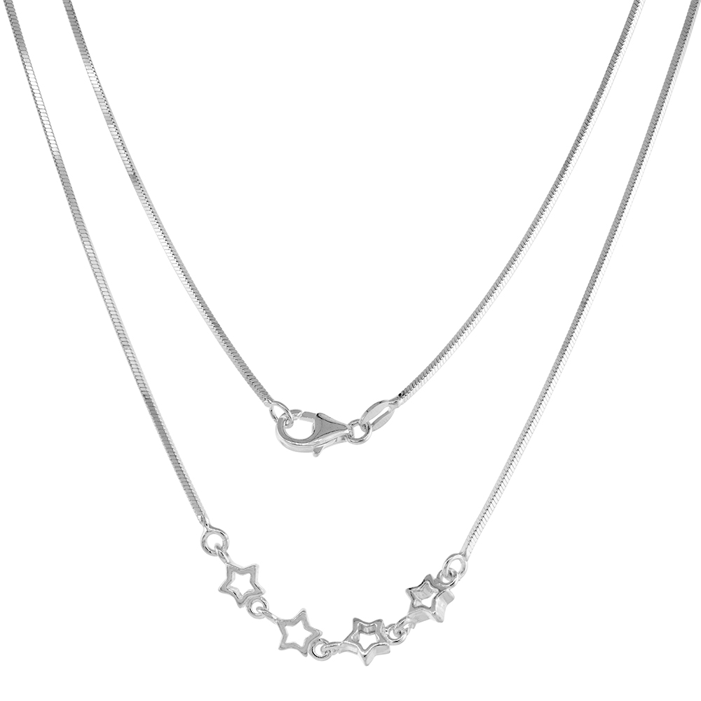 Sterling Silver Star Necklace Bracelet Set for Women 4 cut-out Stars Snake Chain 7-16 inch