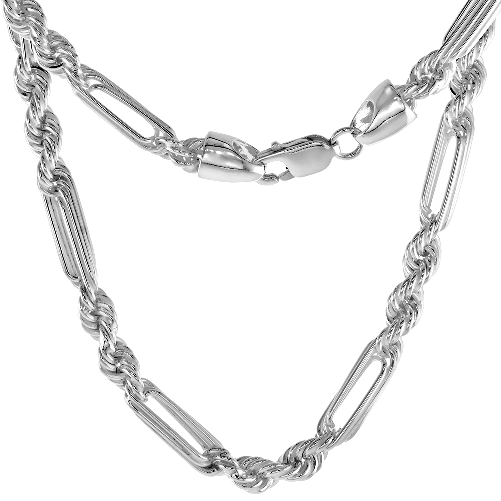 Sterling Silver Figarope 5.5mm Milano Rope Chain Necklaces and Bracelets For Men & Women Handmade Nickel Free 7 - 30 inch