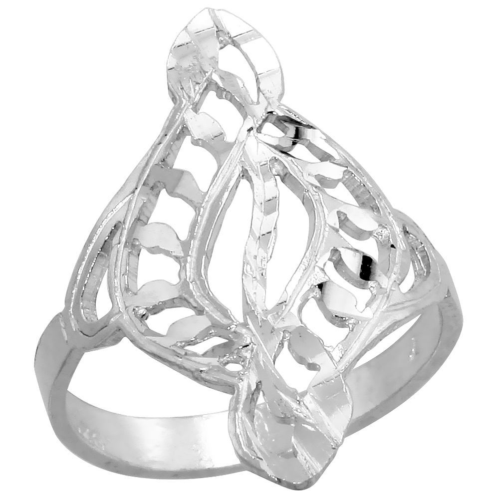 Sterling Silver Swirl Filigree Ring for Women 1 inch Long