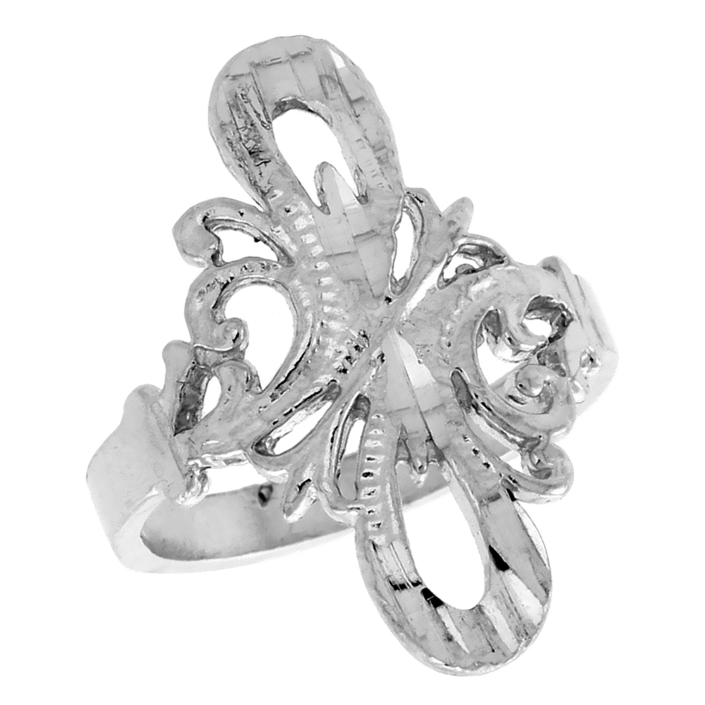 Sterling Silver Double Loop Filigree Ring for Women 7/8 inch Long