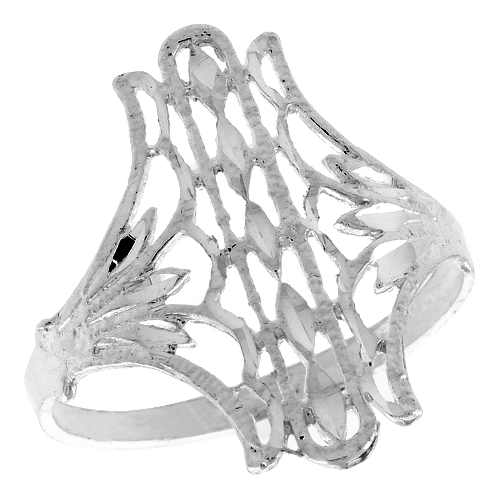 Sterling Silver Fan-shaped Filigree Ring for Women 3/4 inch Long