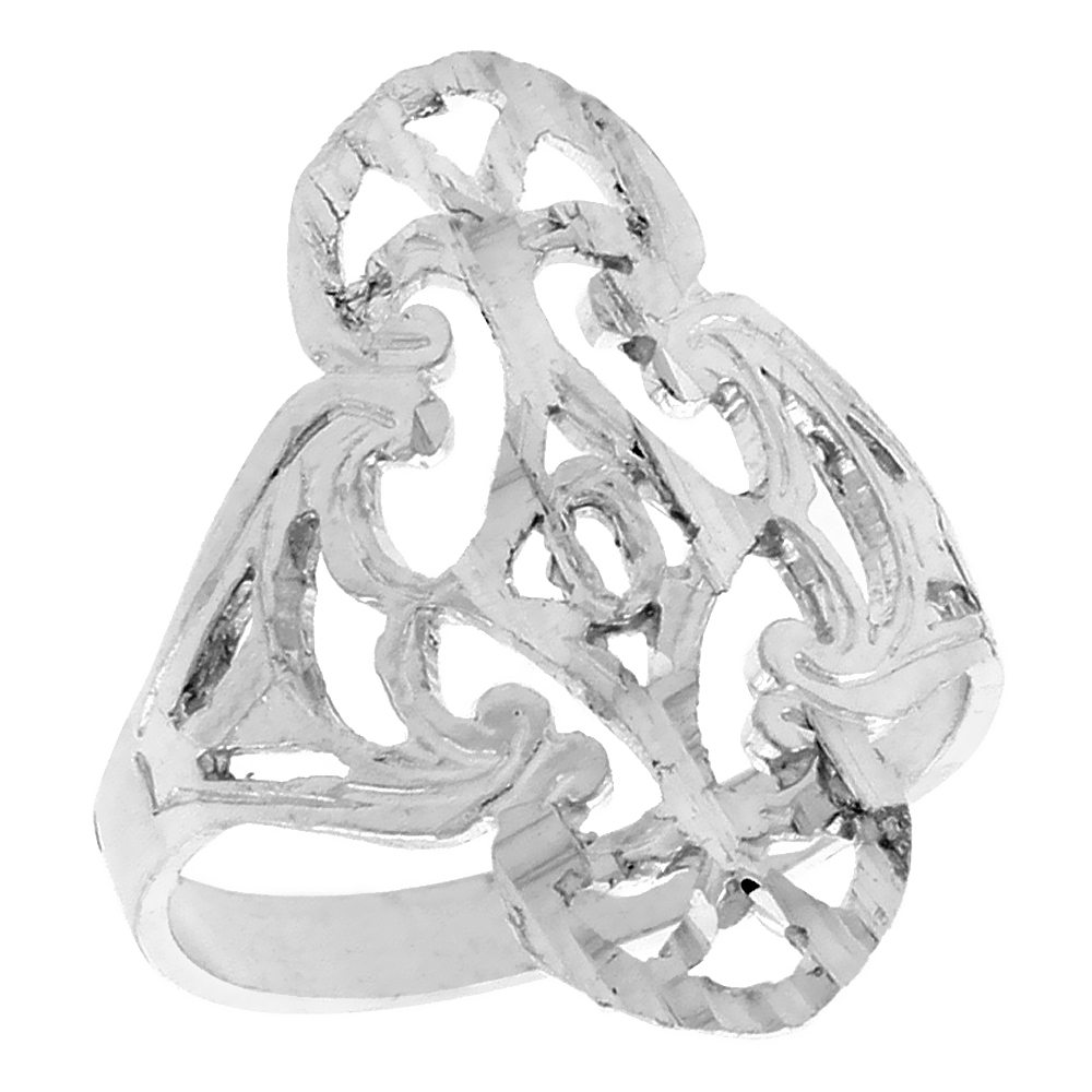 Sterling Silver Filigree Ring for Women 3/4 inch Long