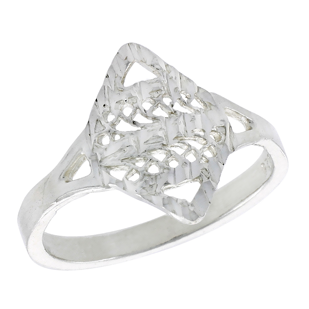 Sterling Silver Diamond-shaped Filigree Ring for Women 1/2 inch Long