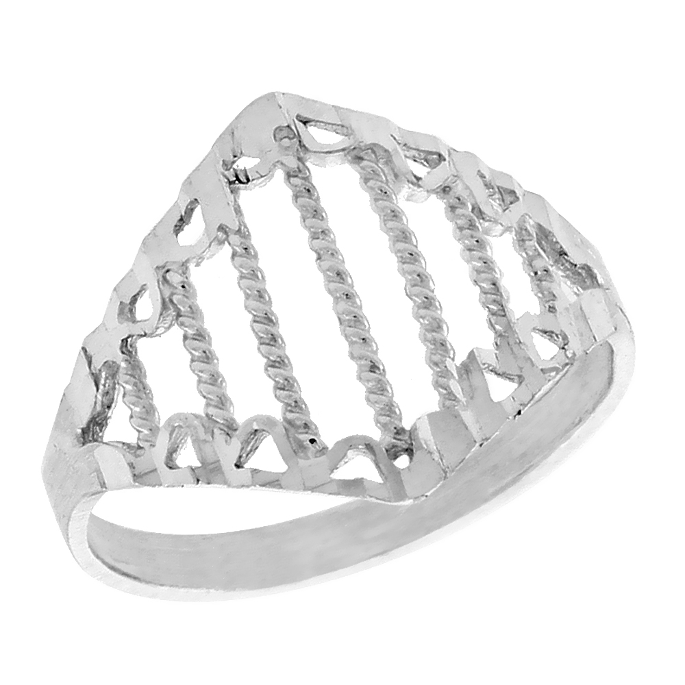 Sterling Silver Diamond-shaped Filigree Ring for Women 1/2 inch Long