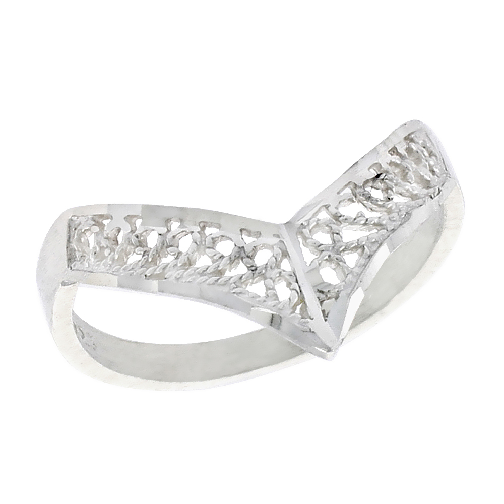 Sterling Silver Crown Type Filigree Ring for Women 3/8 inch Long