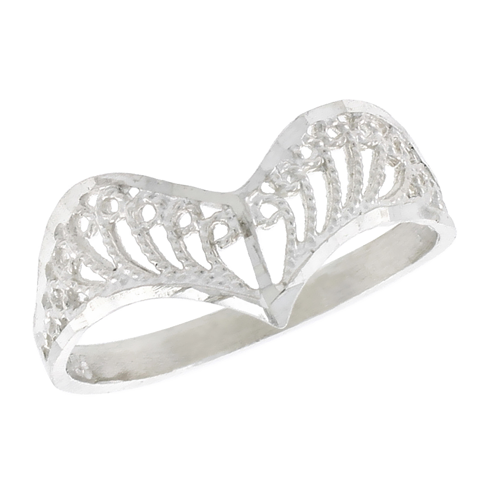 Sterling Silver Crown Type Filigree Ring for Women 3/8 inch Long