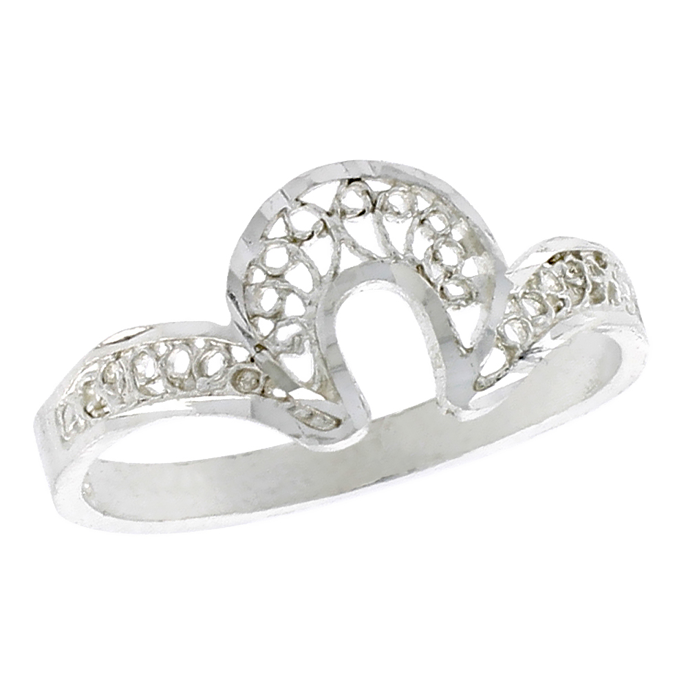 Sterling Silver U shaped Filigree Ring for Women 5/16 inch Long