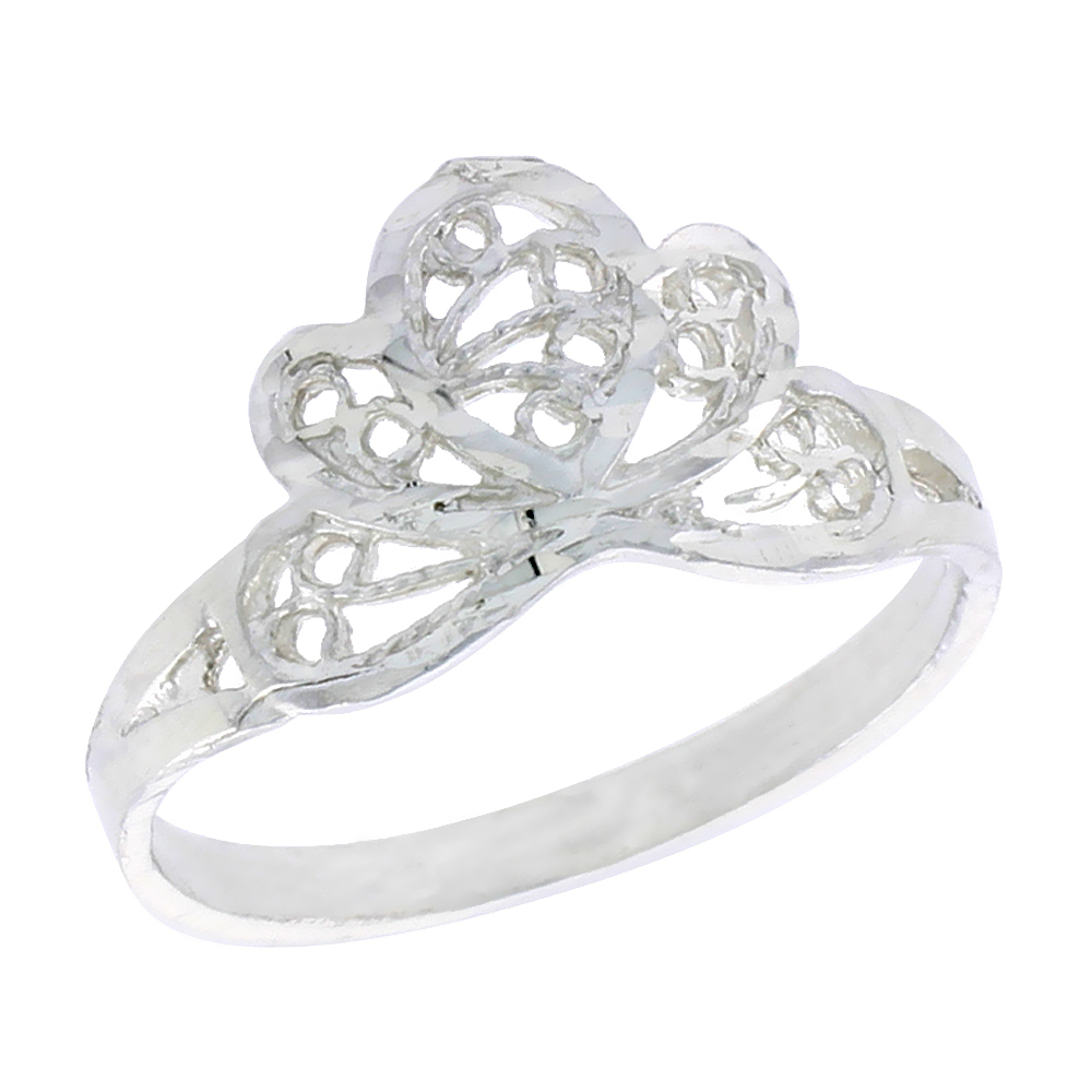 Sterling Silver Crown Type Filigree Ring for Women 3/8 inch Long