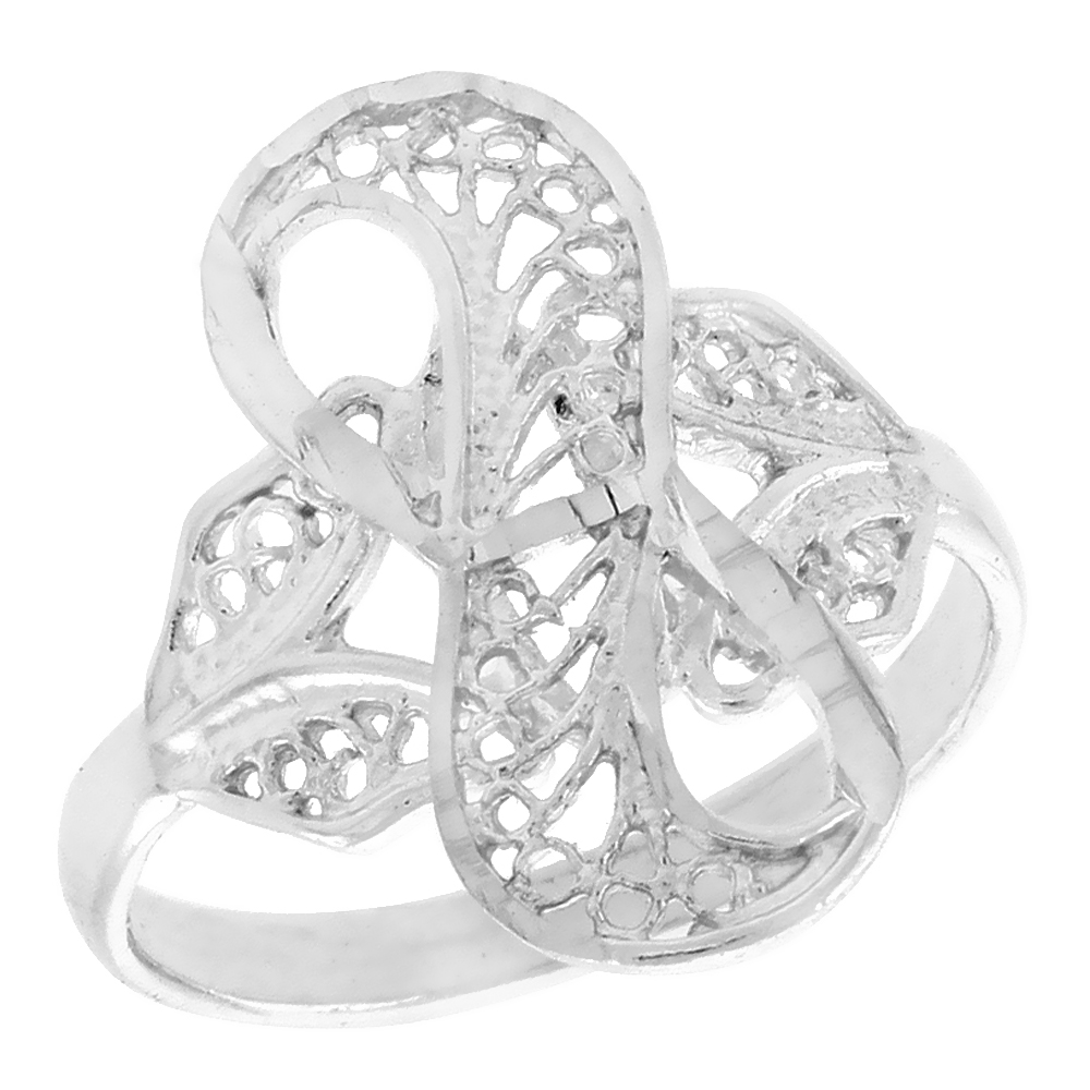 Sterling Silver Loop Filigree Ring for Women 3/4 inch Long