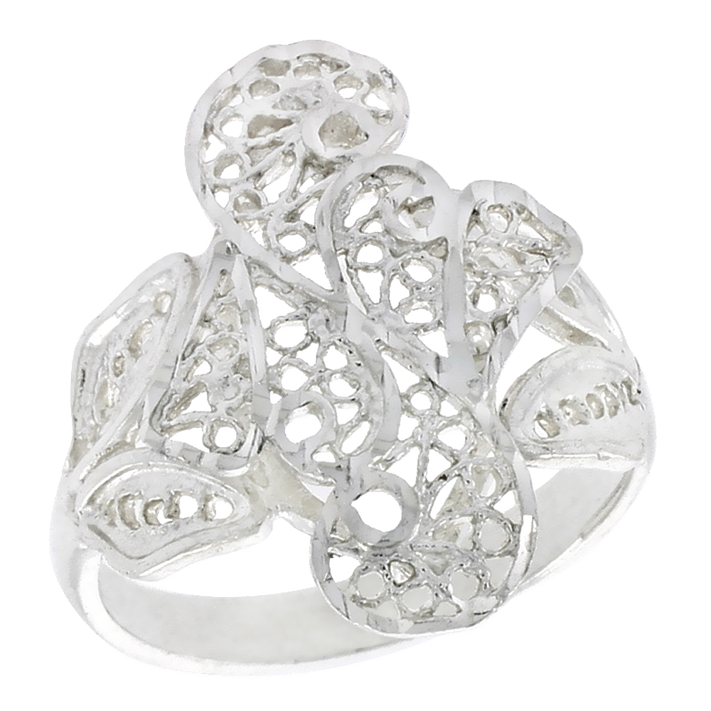 Sterling Silver Freeform Filigree Ring for Women 3/4 inch Long