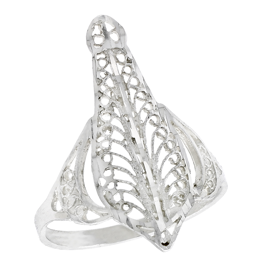 Sterling Silver Pear-shaped Filigree Ring for Women 1 inch Long