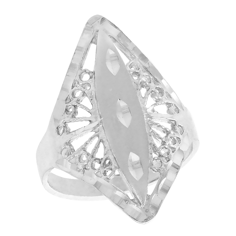 Sterling Silver Diamond-shaped Filigree Ring for Women 1 inch Long