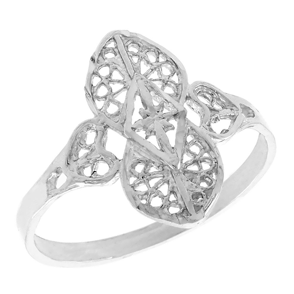 Sterling Silver Filigree Clover Ring for Women 3/4 inch Long