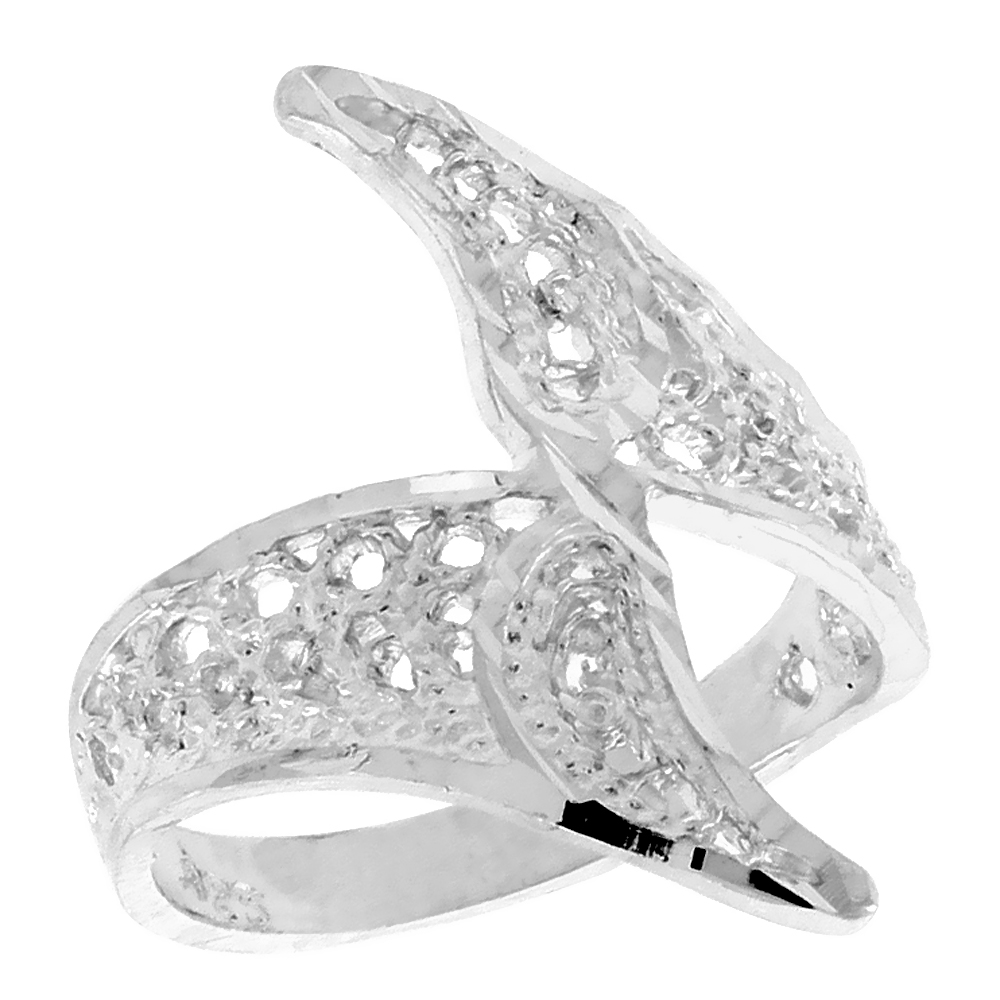 Sterling Silver Freeform Filigree Ring for Women 3/4 inch Long