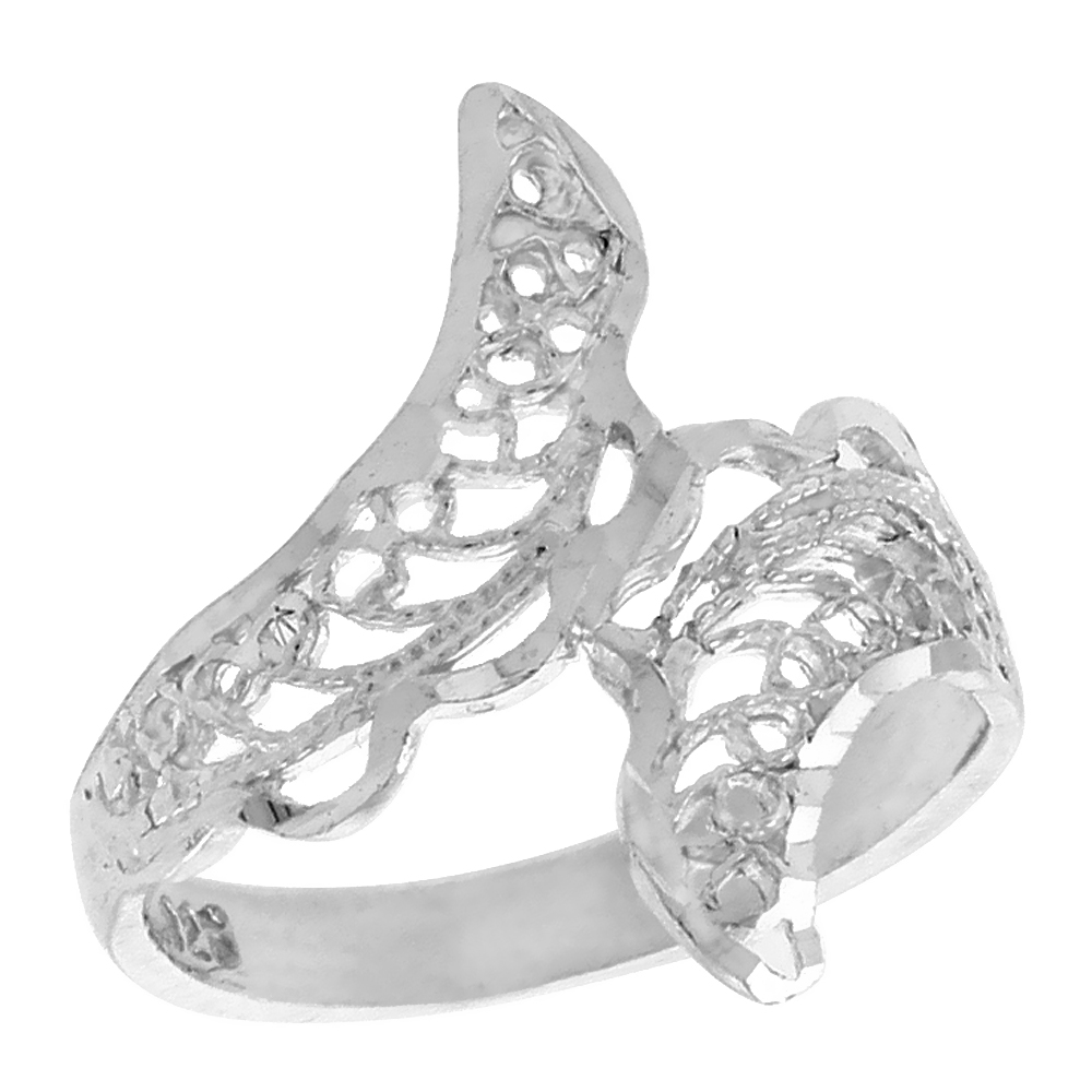 Sterling Silver Freeform Filigree Ring for Women 3/4 inch Long