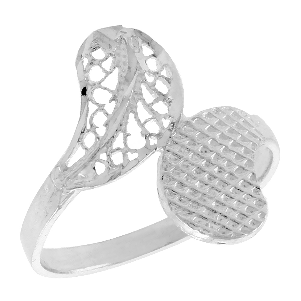 Sterling Silver Leaf Filigree Ring for Women 3/4 inch Long