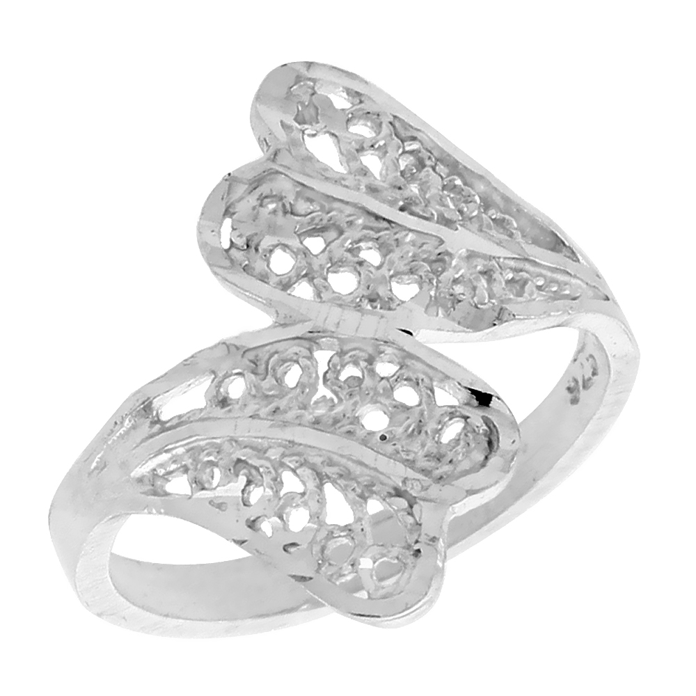 Sterling Silver Fan-shaped Filigree Ring for Women 3/4 inch Long