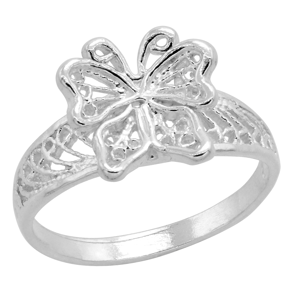 Sterling Silver Butterfly Filigree Ring for Women 3/8 inch Long